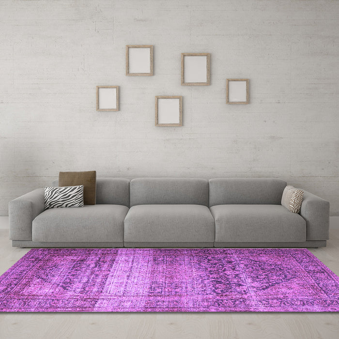 Machine Washable Persian Purple Traditional Area Rugs in a Living Room, wshtr3973pur