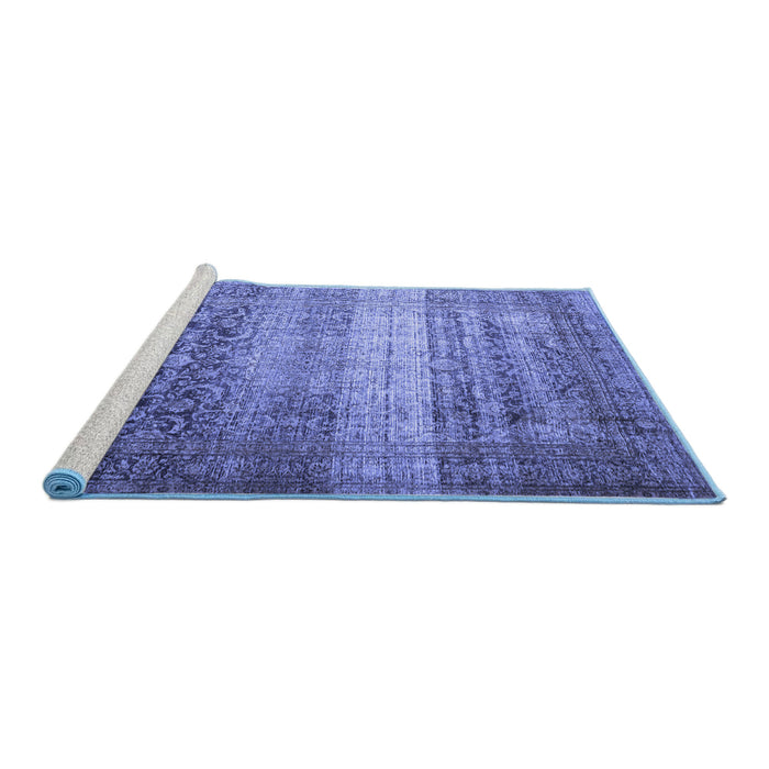 Sideview of Machine Washable Persian Blue Traditional Rug, wshtr3973blu