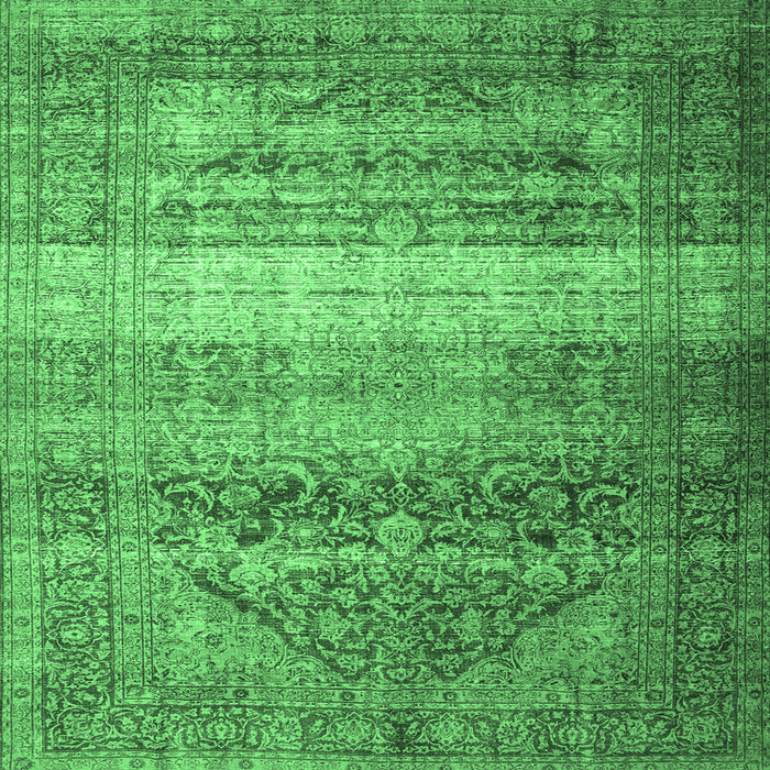 Square Machine Washable Persian Emerald Green Traditional Area Rugs, wshtr3973emgrn
