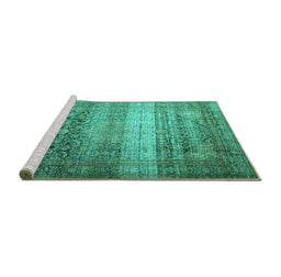 Sideview of Machine Washable Persian Turquoise Traditional Area Rugs, wshtr3973turq