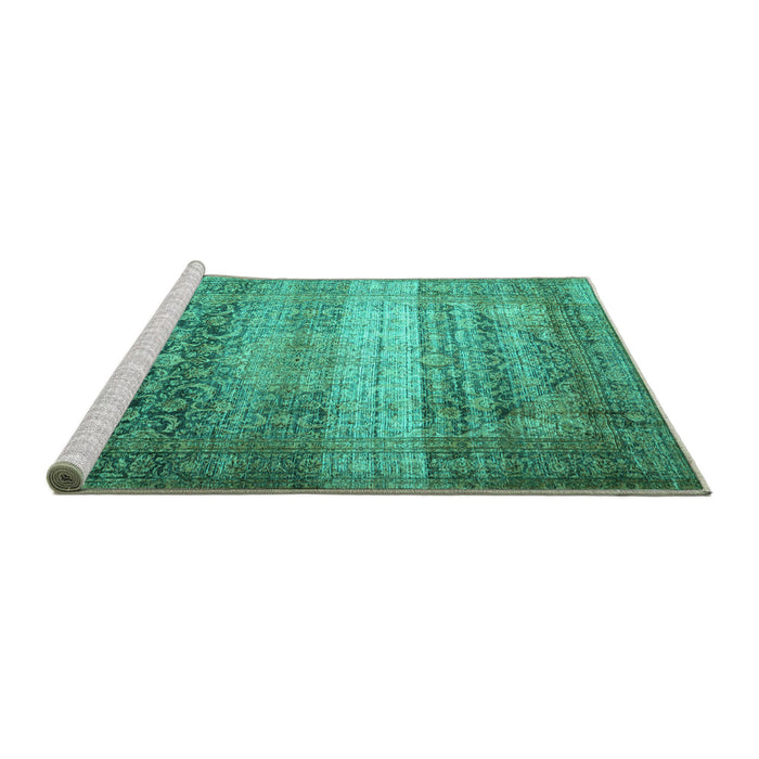 Sideview of Machine Washable Persian Turquoise Traditional Area Rugs, wshtr3973turq