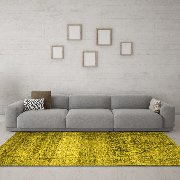 Machine Washable Persian Yellow Traditional Rug in a Living Room, wshtr3973yw