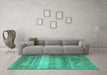 Machine Washable Persian Turquoise Traditional Area Rugs in a Living Room,, wshtr3973turq