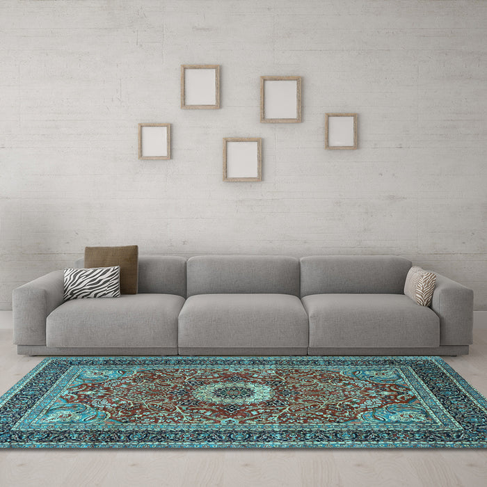 Machine Washable Persian Light Blue Traditional Rug in a Living Room, wshtr3974lblu