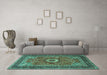 Machine Washable Persian Turquoise Traditional Area Rugs in a Living Room,, wshtr3974turq