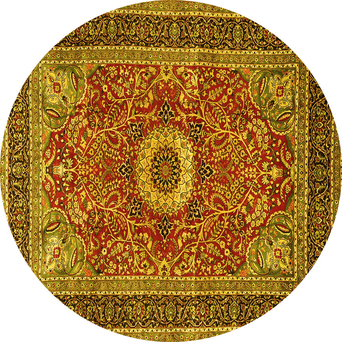 Round Machine Washable Persian Yellow Traditional Rug, wshtr3974yw