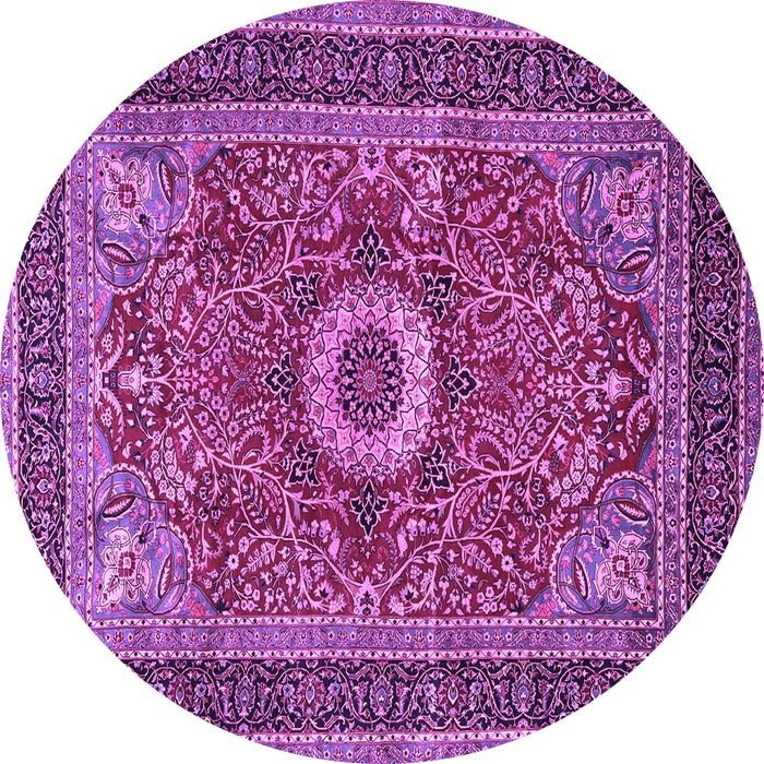 Round Machine Washable Persian Purple Traditional Area Rugs, wshtr3974pur