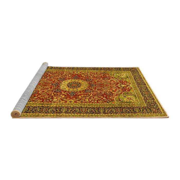 Sideview of Machine Washable Persian Yellow Traditional Rug, wshtr3974yw