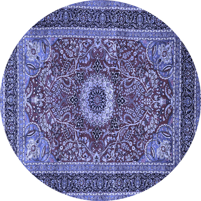 Round Machine Washable Persian Blue Traditional Rug, wshtr3974blu