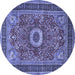 Round Machine Washable Persian Blue Traditional Rug, wshtr3974blu