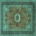 Square Machine Washable Persian Turquoise Traditional Area Rugs, wshtr3974turq