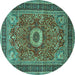 Round Machine Washable Persian Turquoise Traditional Area Rugs, wshtr3974turq