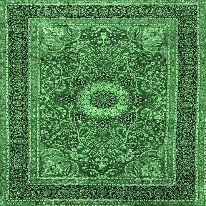 Square Machine Washable Persian Emerald Green Traditional Area Rugs, wshtr3974emgrn