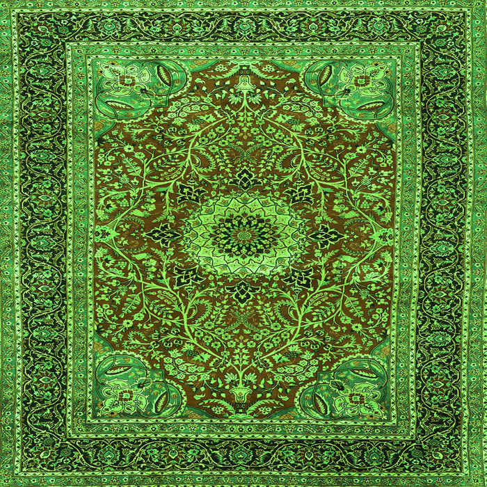 Round Machine Washable Persian Green Traditional Area Rugs, wshtr3974grn