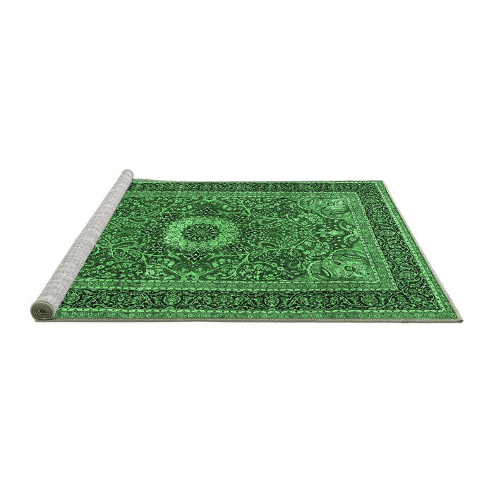 Sideview of Machine Washable Persian Emerald Green Traditional Area Rugs, wshtr3974emgrn