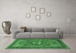 Machine Washable Persian Emerald Green Traditional Area Rugs in a Living Room,, wshtr3974emgrn