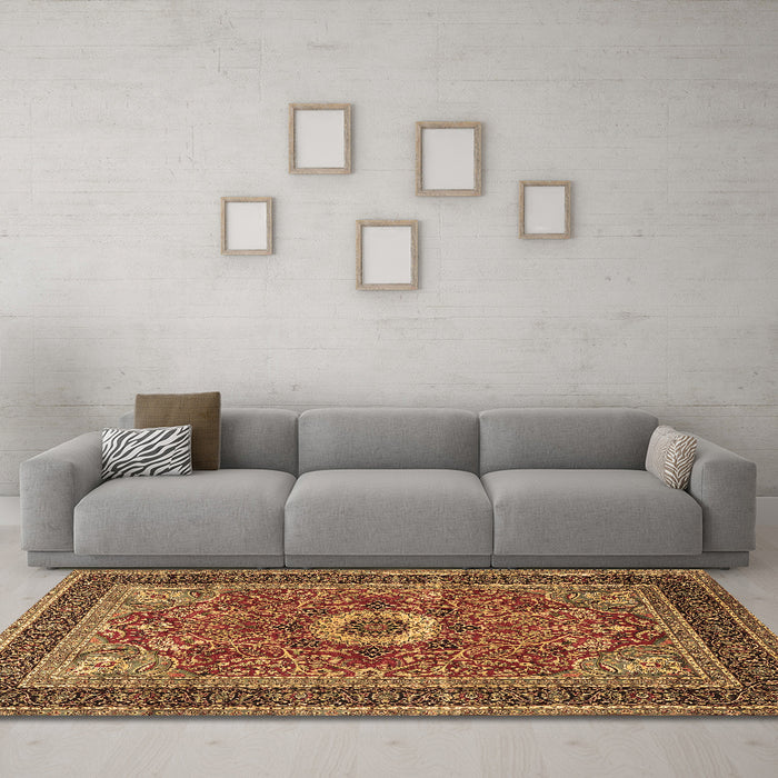 Machine Washable Persian Brown Traditional Rug in a Living Room,, wshtr3974brn