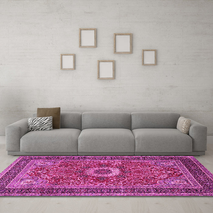 Machine Washable Persian Pink Traditional Rug in a Living Room, wshtr3974pnk