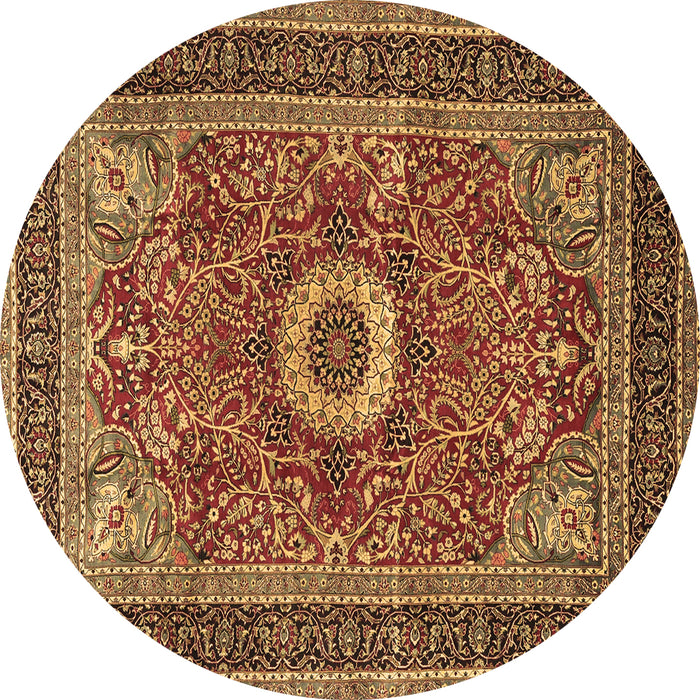 Round Persian Brown Traditional Rug, tr3974brn