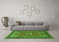 Machine Washable Persian Green Traditional Rug, wshtr3974grn