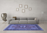 Machine Washable Persian Blue Traditional Rug, wshtr3974blu