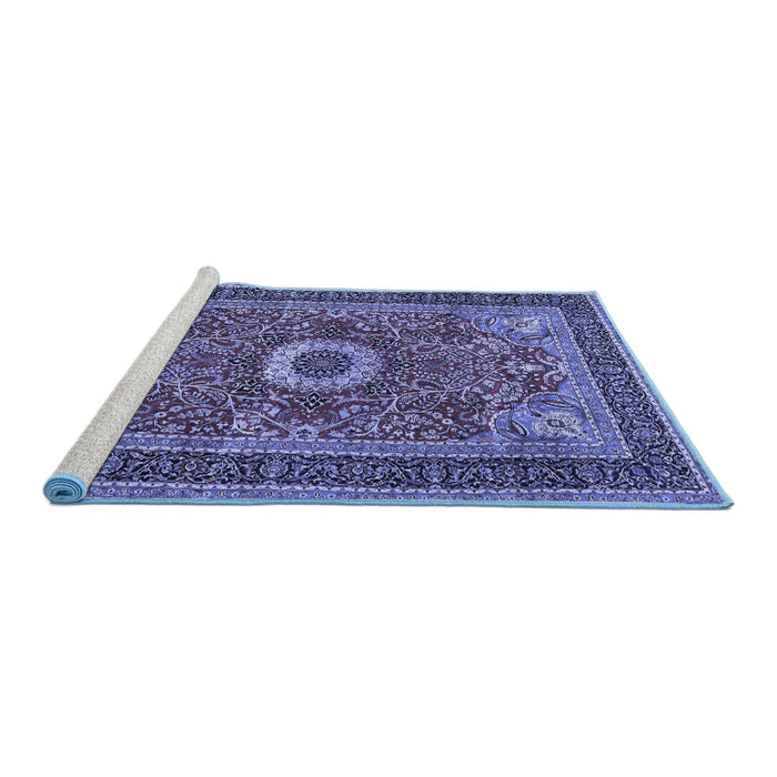 Sideview of Machine Washable Persian Blue Traditional Rug, wshtr3974blu