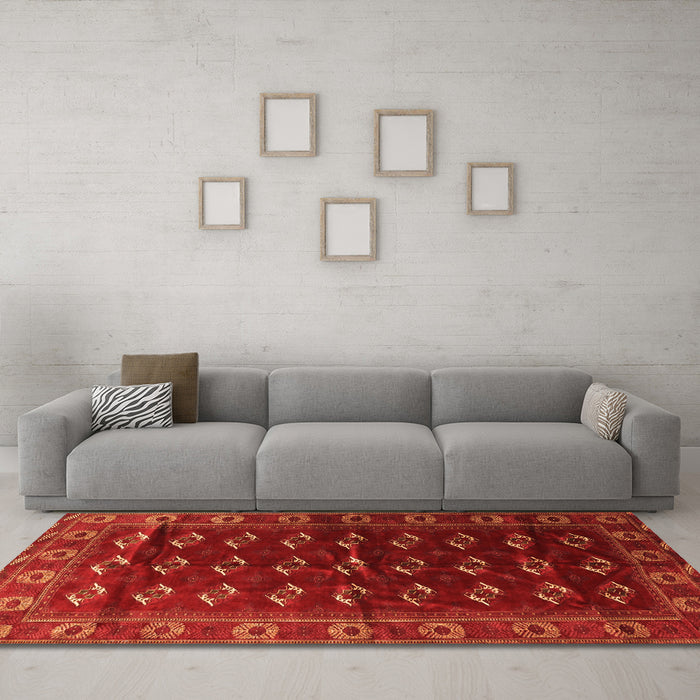 Machine Washable Persian Orange Traditional Area Rugs in a Living Room, wshtr3975org