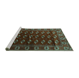 Sideview of Machine Washable Persian Turquoise Traditional Area Rugs, wshtr3975turq