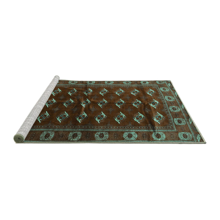 Sideview of Machine Washable Persian Turquoise Traditional Area Rugs, wshtr3975turq