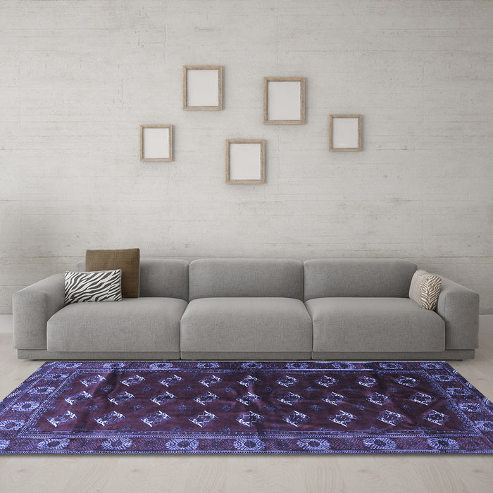 Machine Washable Persian Blue Traditional Rug in a Living Room, wshtr3975blu