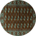 Round Machine Washable Persian Turquoise Traditional Area Rugs, wshtr3975turq