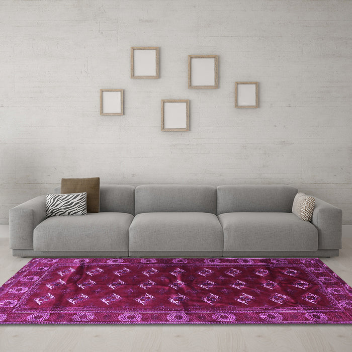 Machine Washable Persian Purple Traditional Area Rugs in a Living Room, wshtr3975pur