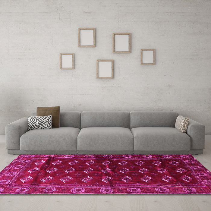 Machine Washable Persian Pink Traditional Rug in a Living Room, wshtr3975pnk