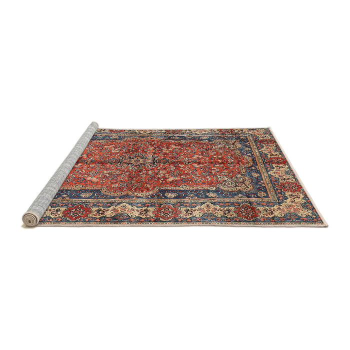 Sideview of Machine Washable Traditional Brown Red Rug, wshtr3976