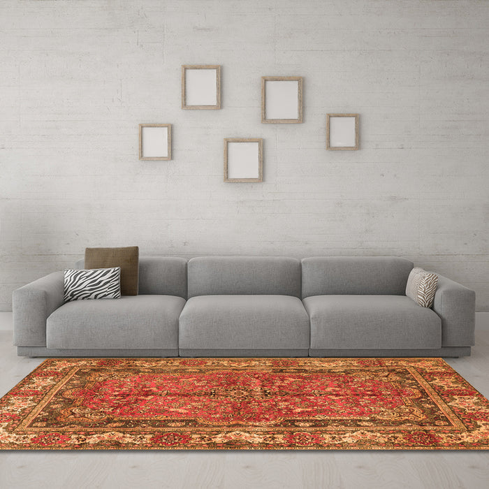 Machine Washable Persian Orange Traditional Area Rugs in a Living Room, wshtr3976org
