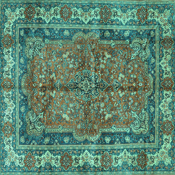Square Machine Washable Persian Turquoise Traditional Area Rugs, wshtr3976turq