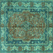 Square Machine Washable Persian Turquoise Traditional Area Rugs, wshtr3976turq