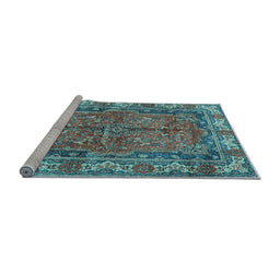 Sideview of Machine Washable Persian Light Blue Traditional Rug, wshtr3976lblu
