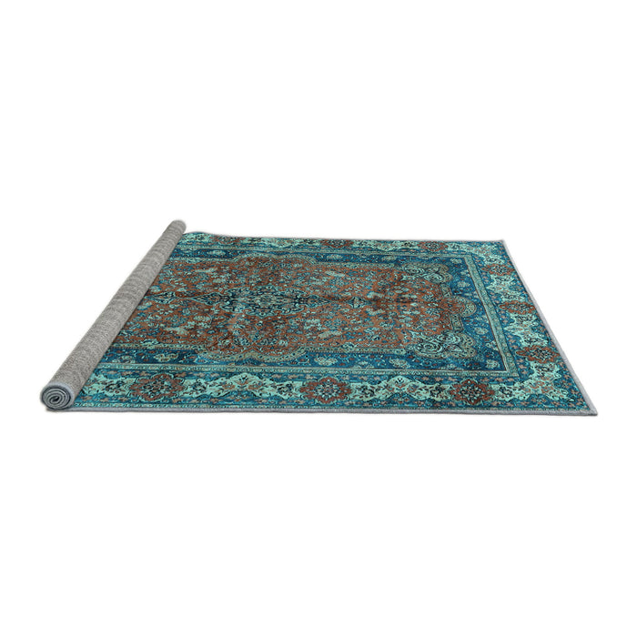 Sideview of Machine Washable Persian Light Blue Traditional Rug, wshtr3976lblu
