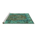 Sideview of Machine Washable Persian Turquoise Traditional Area Rugs, wshtr3976turq