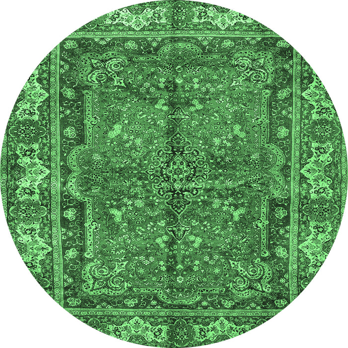Round Machine Washable Persian Emerald Green Traditional Area Rugs, wshtr3976emgrn