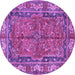 Round Machine Washable Persian Purple Traditional Area Rugs, wshtr3976pur