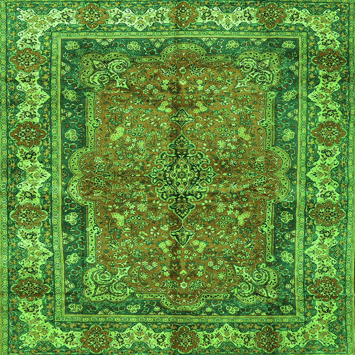 Round Machine Washable Persian Green Traditional Area Rugs, wshtr3976grn