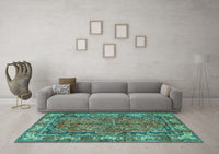 Machine Washable Persian Turquoise Traditional Rug, wshtr3976turq