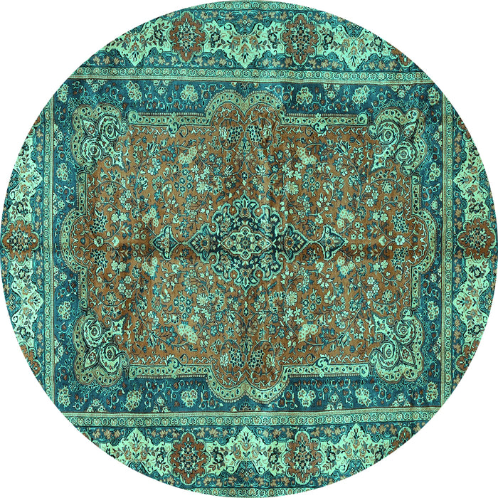 Round Persian Turquoise Traditional Rug, tr3976turq