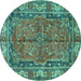 Round Persian Turquoise Traditional Rug, tr3976turq