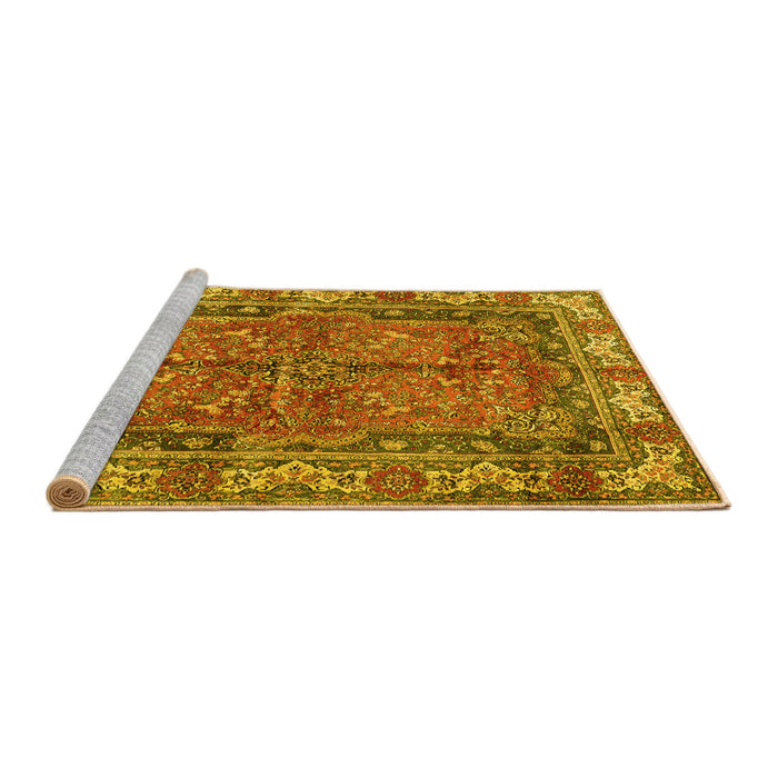 Sideview of Machine Washable Persian Yellow Traditional Rug, wshtr3976yw