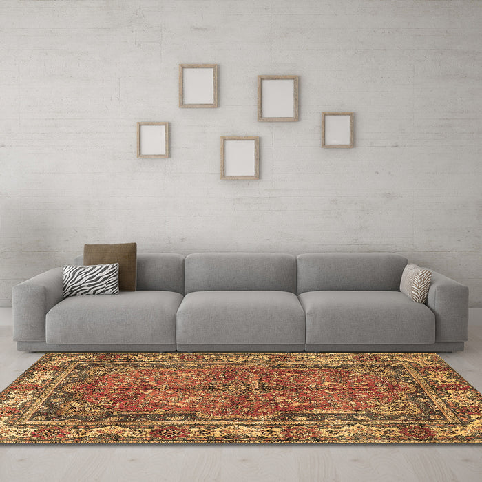 Machine Washable Persian Brown Traditional Rug in a Living Room,, wshtr3976brn