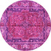 Round Machine Washable Persian Pink Traditional Rug, wshtr3976pnk