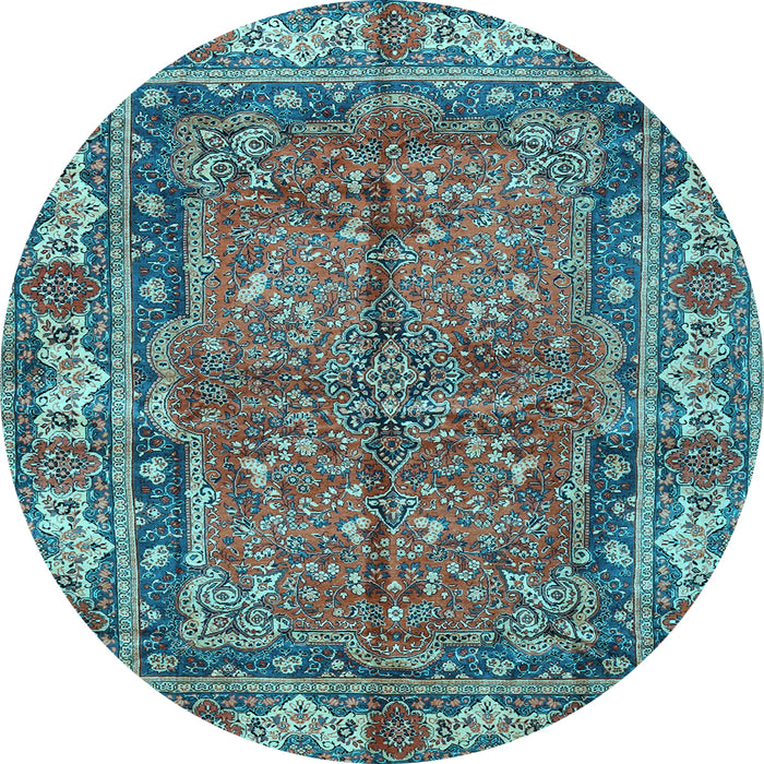 Round Machine Washable Persian Light Blue Traditional Rug, wshtr3976lblu